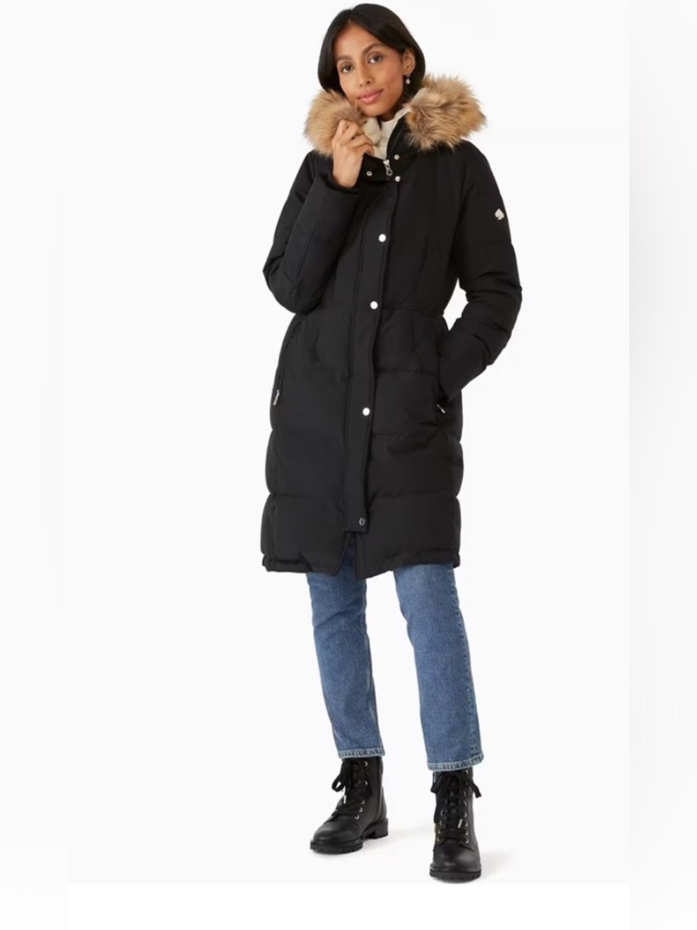 Kate Spade Down Puffer Jacket with Faux Fur Trim